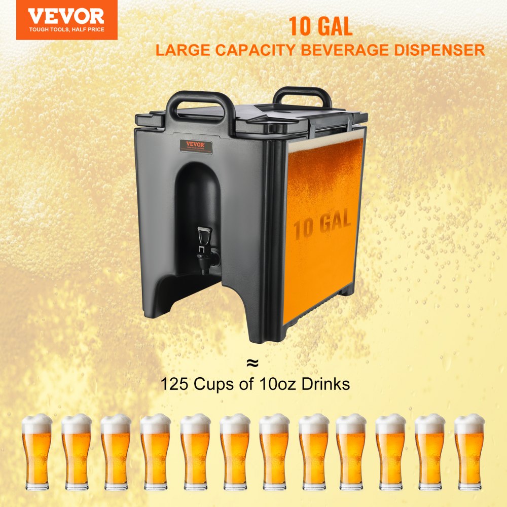 Insulated Beverage Dispenser, 10 Gallon, Food-grade LL9450UP Hot and Cold Beverage Server, Thermal Drink Dispenser Cooler with 1.18 in PU Layer Two-Stage Faucet Handle, for Restaurant Drink Shop