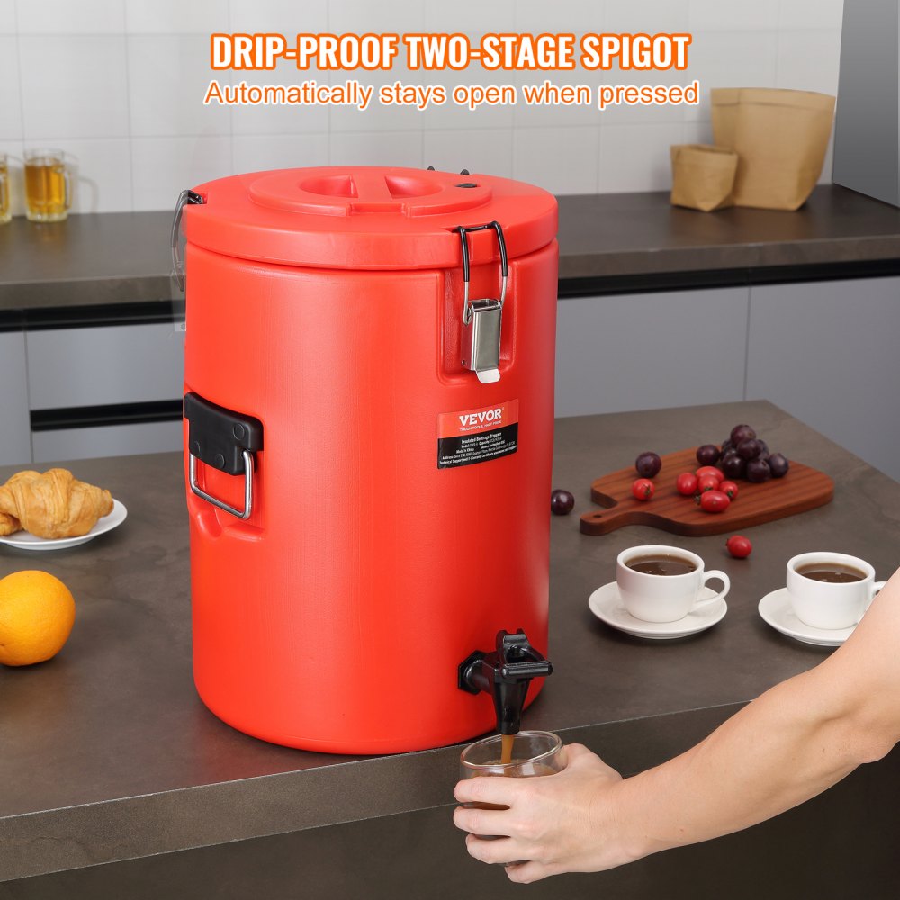 Stainless Steel Insulated Beverage Dispenser, 4.5 Gallon 17.2 Liter, Thermal Hot and Cold Drink Server Dispenser with Spigot Handle, Food-grade for Hot Tea Coffee Water Restaurant Drink Shop