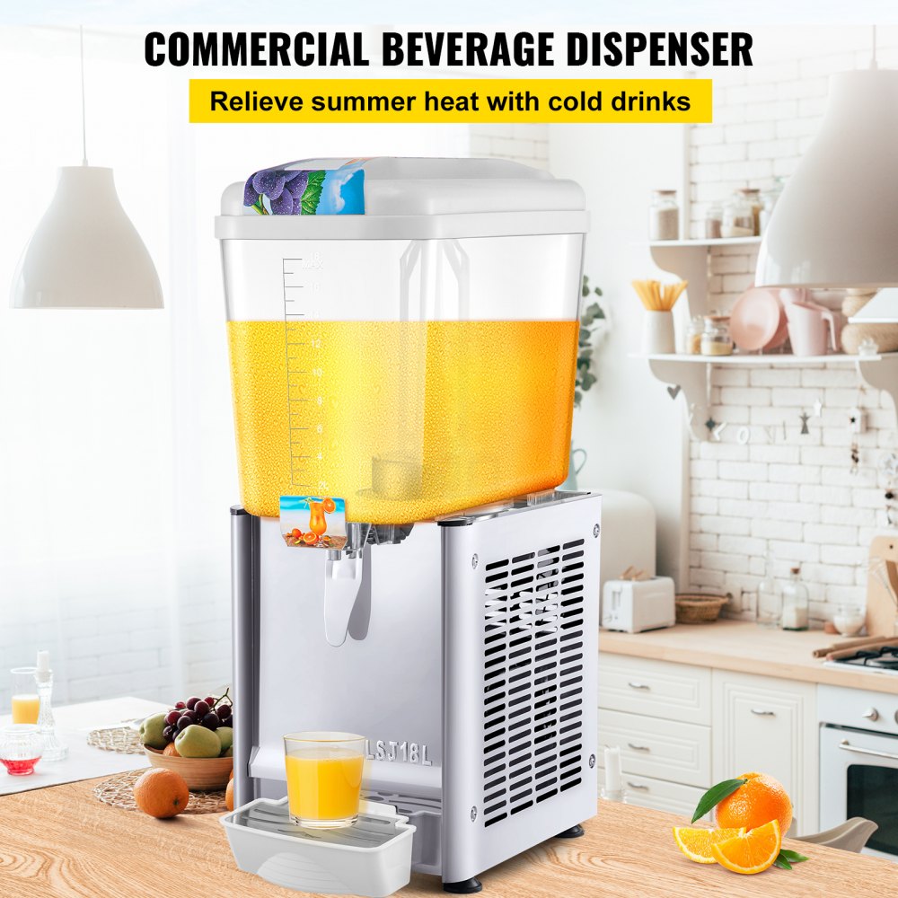 Commercial Beverage Dispenser, 4.8 Gallon 1 Tank Cold Beverage Dispenser, 200W Food Grade Material Stainless Steel Commercial Juice Dispenser With Thermostat Controller for Cold Drink