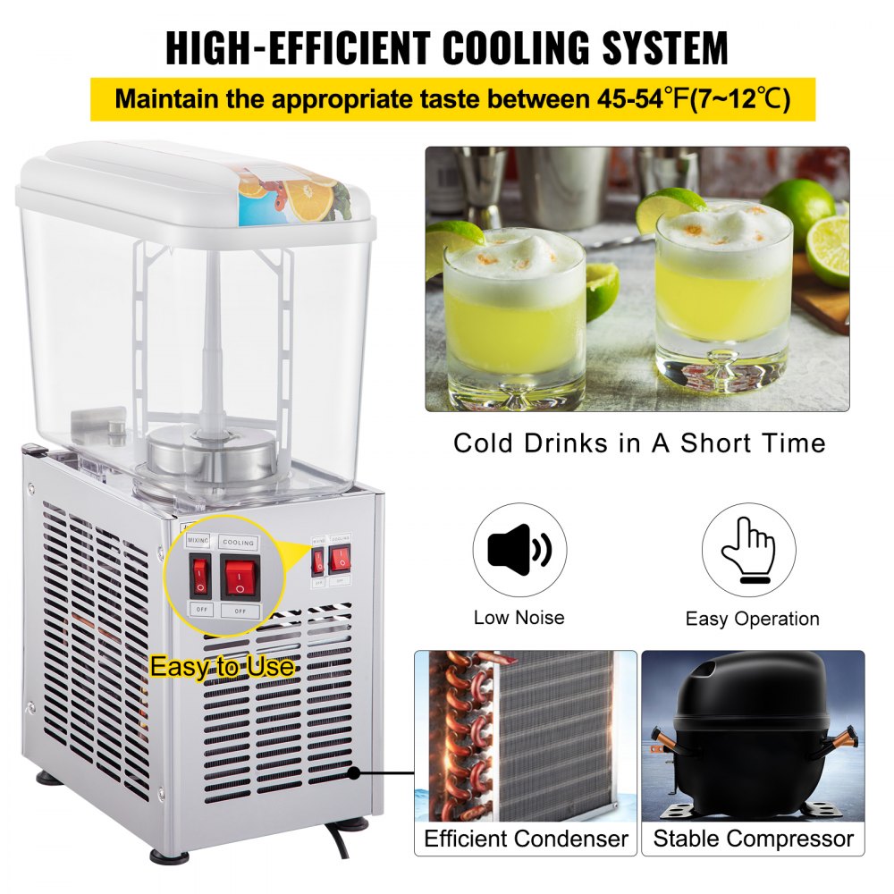 Commercial Beverage Dispenser, 4.8 Gallon 1 Tank Cold Beverage Dispenser, 200W Food Grade Material Stainless Steel Commercial Juice Dispenser With Thermostat Controller for Cold Drink