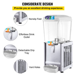 Commercial Beverage Dispenser, 4.8 Gallon 1 Tank Cold Beverage Dispenser, 200W Food Grade Material Stainless Steel Commercial Juice Dispenser With Thermostat Controller for Cold Drink