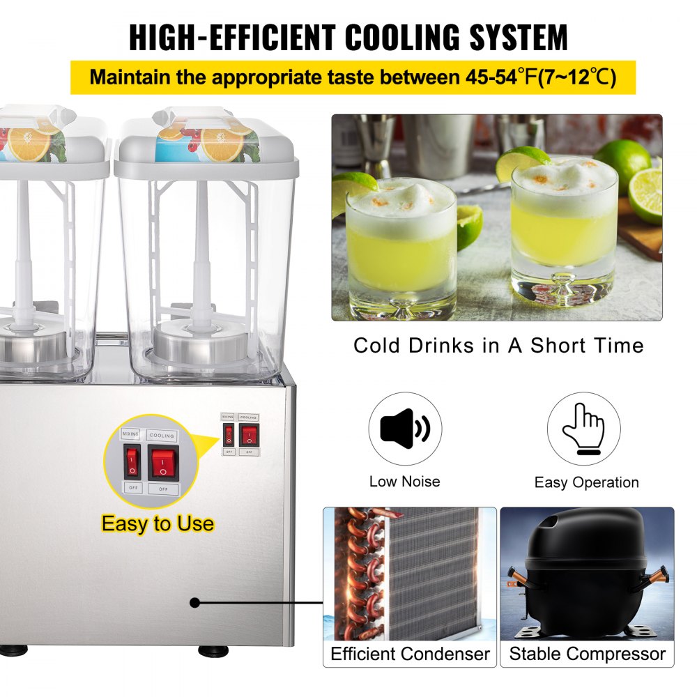 110V Commercial Beverage Dispenser,9.5 Gallon 36L 2 Tanks Juice Dispenser Commercial,18 Liter Per Tank 300W Stainless Steel Food Grade Material Ice Tea Drink Dispenser Equipped with Thermostat Controller