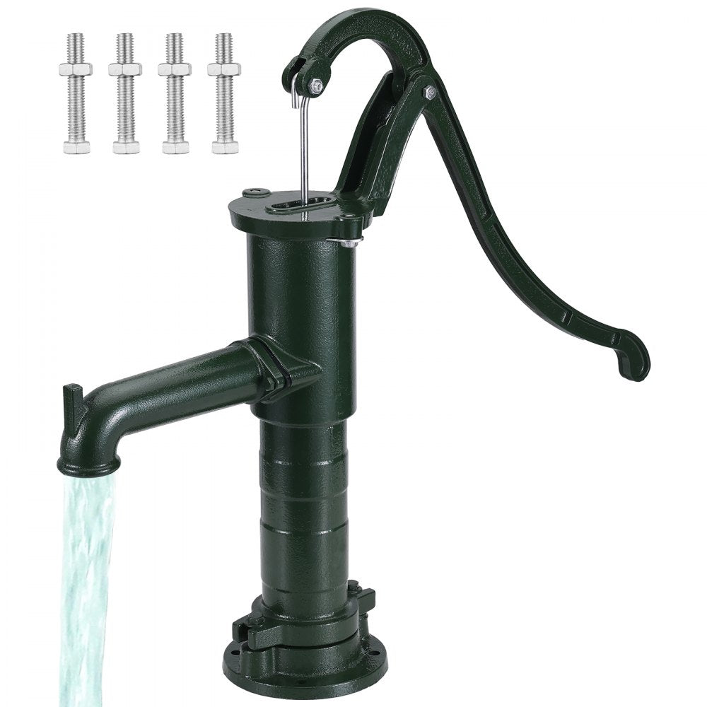 Antique Hand Water Pump 14.6 x 5.9 x 26 inch Pitcher Pump w/Handle Cast Iron Well Pump w/ Pre-set 0.5" Holes for Easy Installation Old Fashion Pitcher Hand Pump for Home Yard Ponds Garden Green