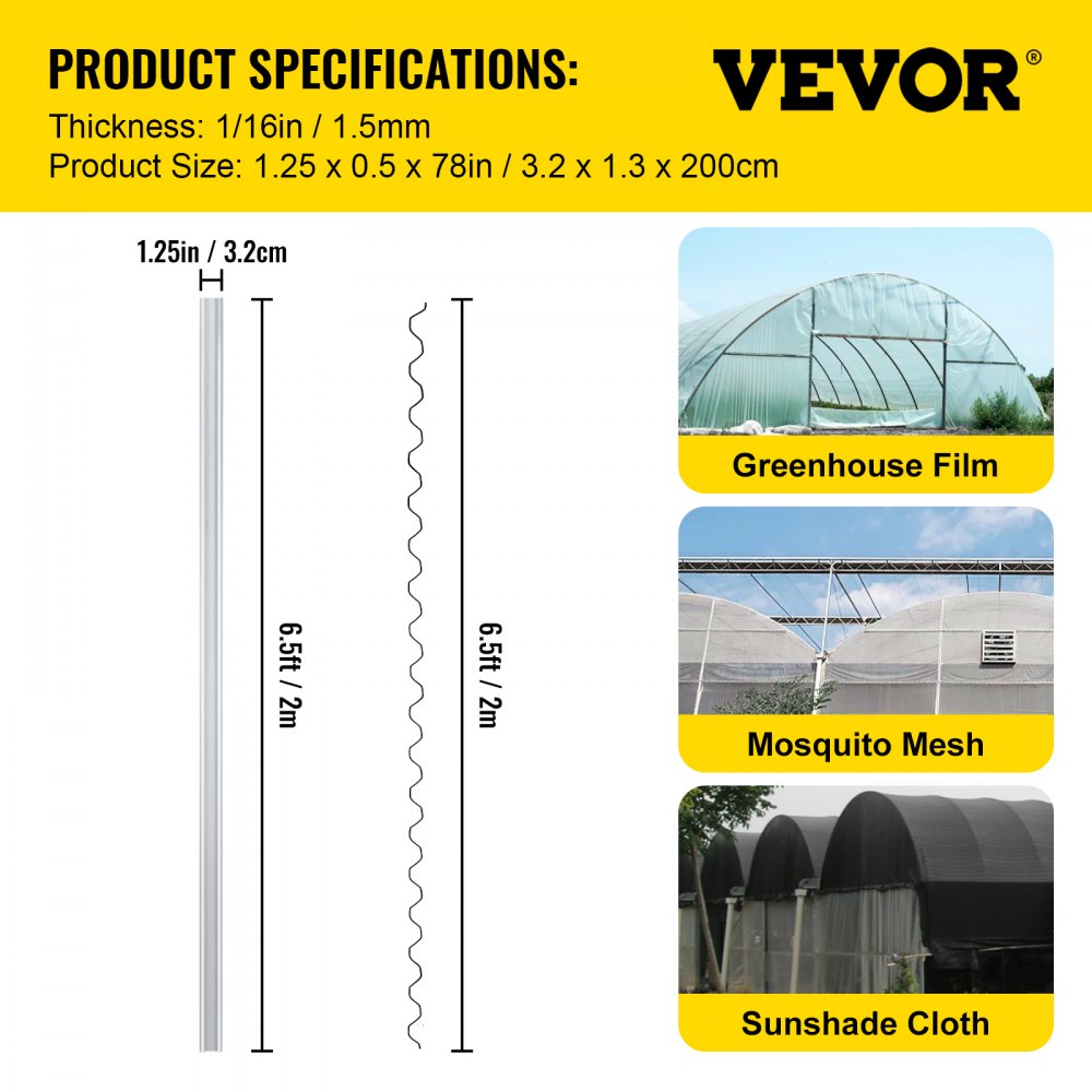 Spring Wire and Lock Channel,6.56ft Spring Lock & U-Channel Bundle for Greenhouse, 20 Packs PE Coated Spring Wire & Aluminum Alloy Channel, Plastic Poly Film or Shade Cloth Attachment w/Screws