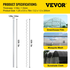 Spring Wire and Lock Channel, 6.56ft Spring Lock & U-Channel Bundle for Greenhouse, 30 Packs PE Coated Spring Wire & Aluminum Alloy Channel, Plastic Poly Film or Shade Cloth Attachment w/Screws