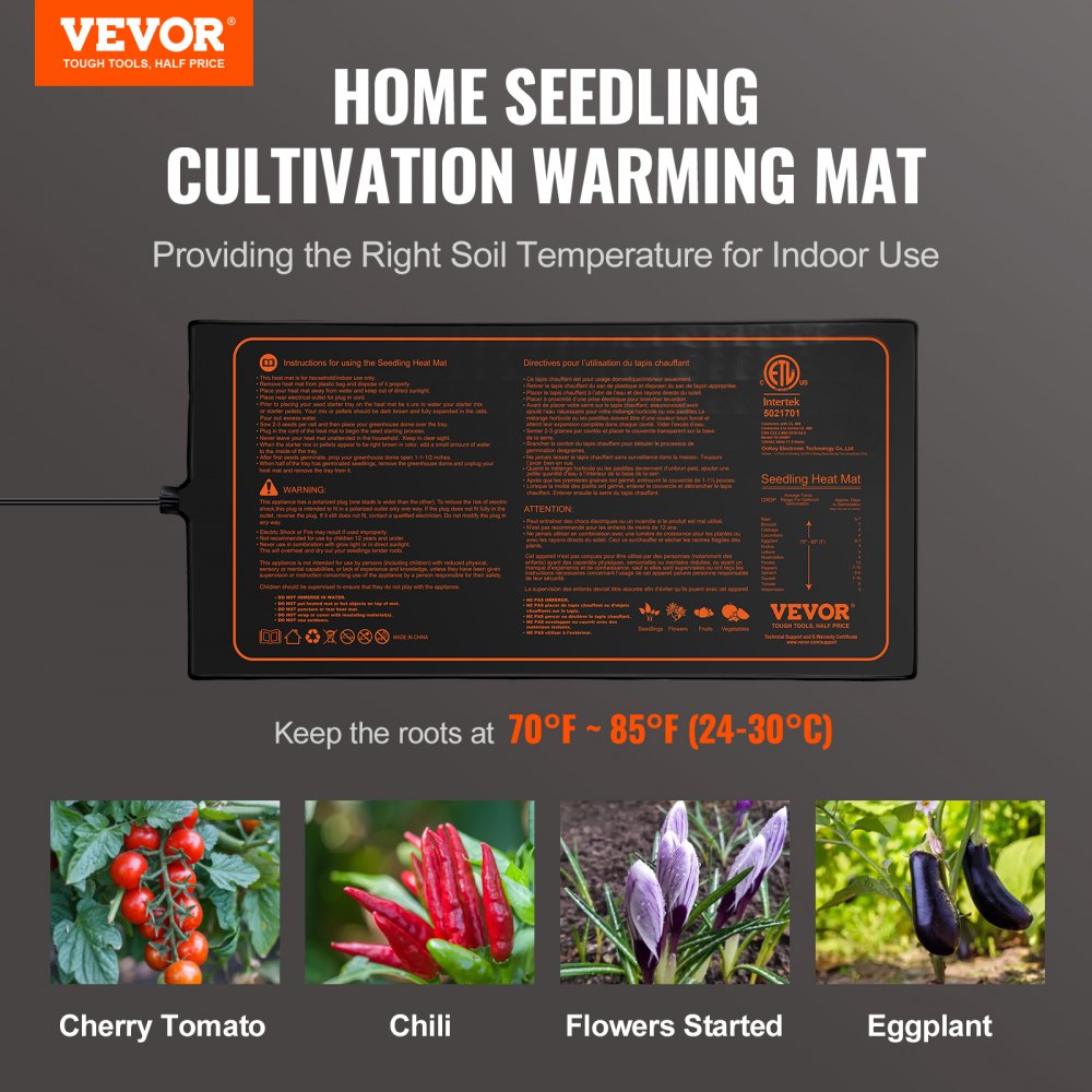 10"x 20.75" Seedling Heat Mat w/ Digital Thermostat Combo Set, MET-Listed Heating Pad for Seed Starting, Waterproof Seed Mats for Germination, Indoor Gardening, Hydroponic, Greenhouse, 1 Pack