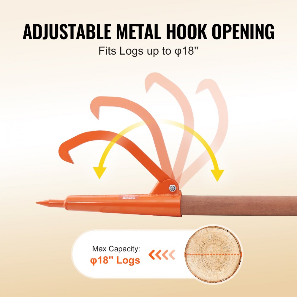 Bostome Log Peavey with a 46.5" wooden handle and adjustable iron hook for lifting logs.