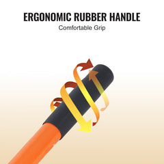 Close-up of ergonomic rubber grip on orange carbon steel handle of log peavey.