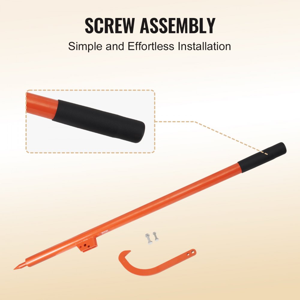Orange 46.5-inch carbon steel log peavey with 19-inch adjustable hook and rubber grip.