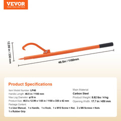 Orange Bostome Log Peavey with 46.5-inch carbon steel handle and 19-inch max opening.