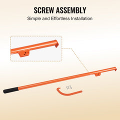 Orange 59-inch steel cant hook log roller with rubber grip and screw assembly parts.
