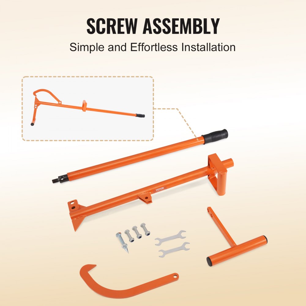 Orange 4-in-1 timberjack log lifter multitool with carbon steel lever, quick-change heads, and tools.