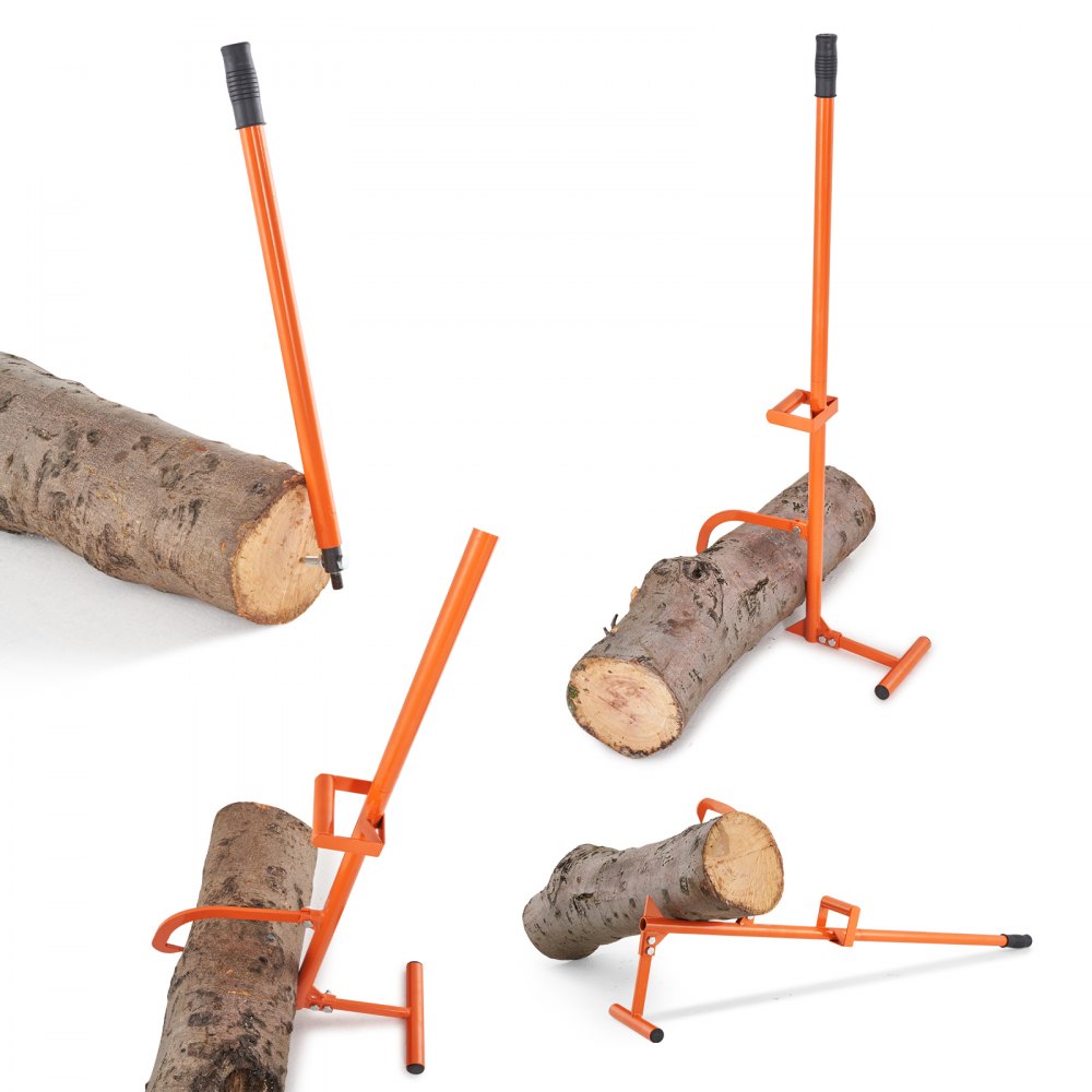 Orange carbon steel timberjack log lifter multitool with interchangeable heads lifting and gripping logs.