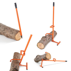 Orange carbon steel timberjack log lifter multitool with interchangeable heads lifting and gripping logs.