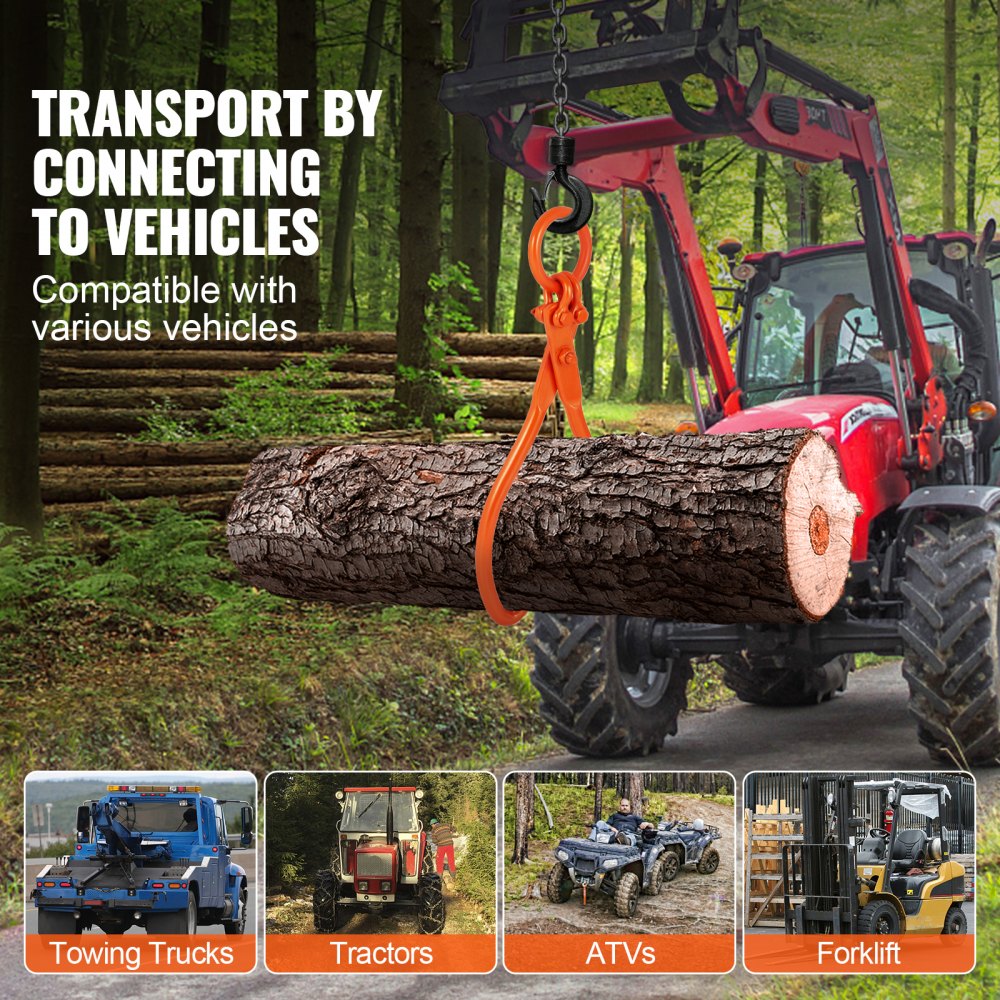 Log Skidding Tongs, 18 inch 2 Claw Log Lifting Tongs, Heavy Duty Steel Lumber Skidding Tongs, 772 lbs/350 kg Loading Capacity, Log Lifting, Handling, Dragging & Carrying Tool