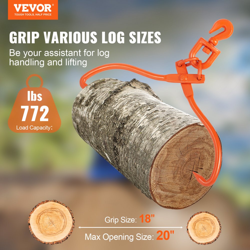 Log Skidding Tongs, 18 inch 2 Claw Log Lifting Tongs, Heavy Duty Rotating Steel Lumber Skidding Tongs, 772 lbs/350 kg Loading Capacity, Log Lifting, Handling, Dragging & Carrying Tool