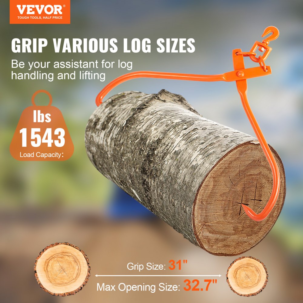 Log Skidding Tongs, 32 inch 2 Claw Log Lifting Tongs, Heavy Duty Rotating Steel Lumber Skidding Tongs, 1543 lbs/700 kg Loading Capacity, Log Lifting, Handling, Dragging & Carrying Tool