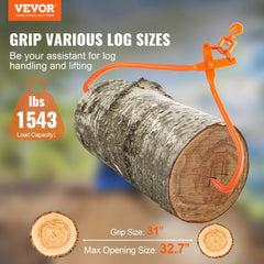 Log Skidding Tongs, 32 inch 2 Claw Log Lifting Tongs, Heavy Duty Rotating Steel Lumber Skidding Tongs, 1543 lbs/700 kg Loading Capacity, Log Lifting, Handling, Dragging & Carrying Tool