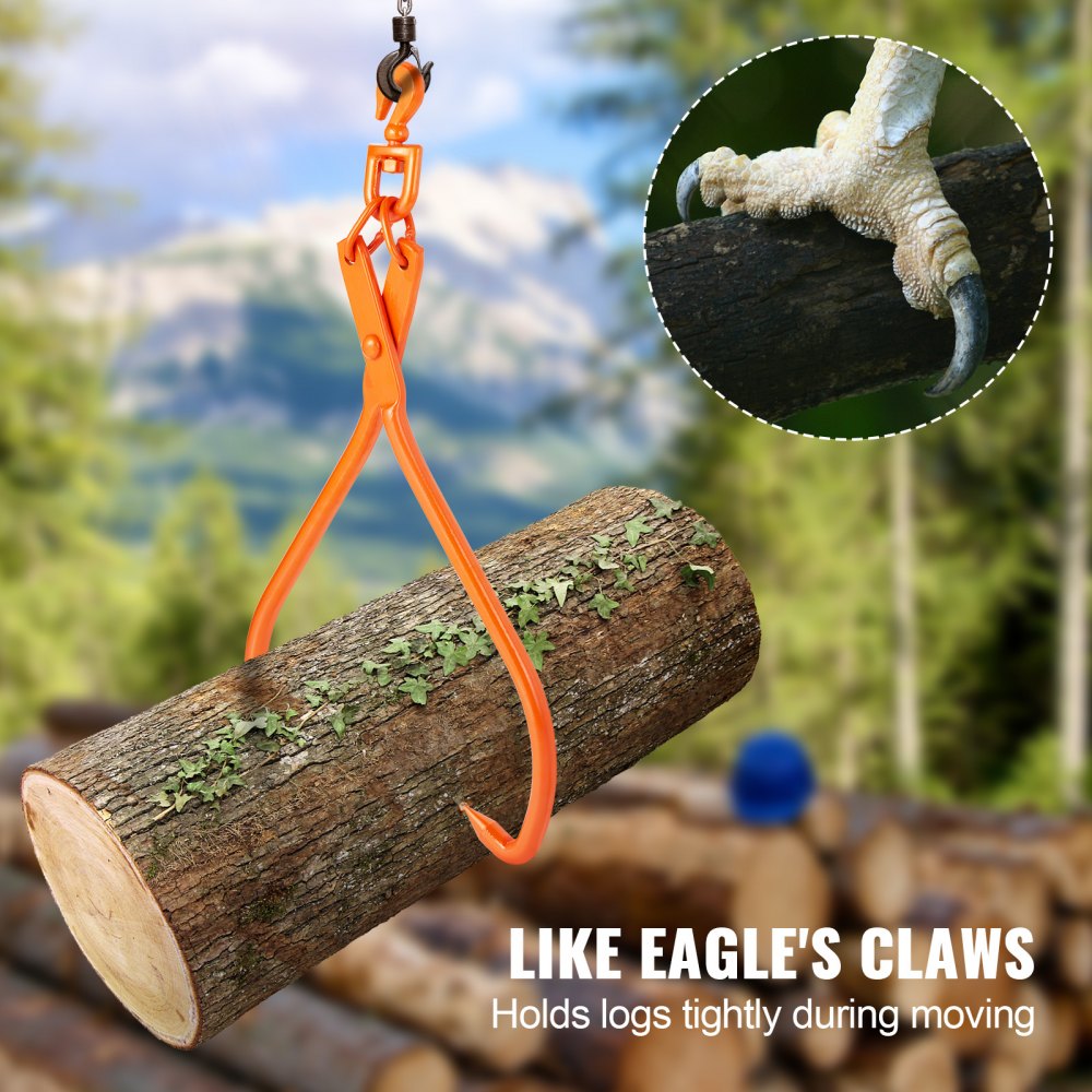 Log Skidding Tongs, 32 inch 2 Claw Log Lifting Tongs, Heavy Duty Rotating Steel Lumber Skidding Tongs, 1543 lbs/700 kg Loading Capacity, Log Lifting, Handling, Dragging & Carrying Tool