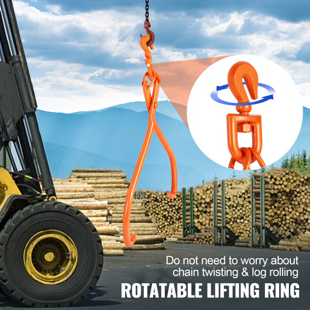 Log Skidding Tongs, 32 inch 2 Claw Log Lifting Tongs, Heavy Duty Rotating Steel Lumber Skidding Tongs, 1543 lbs/700 kg Loading Capacity, Log Lifting, Handling, Dragging & Carrying Tool