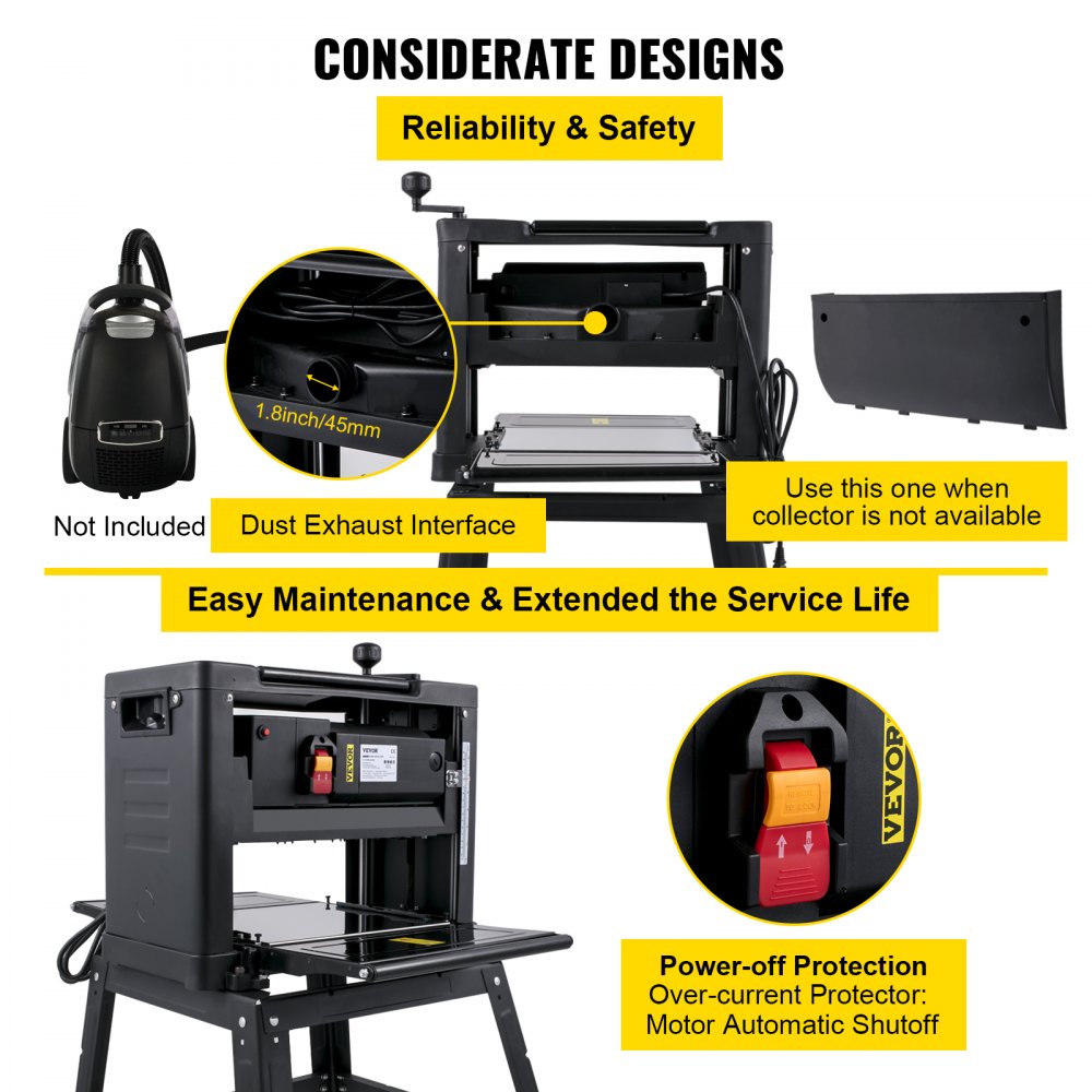 Bostome 12.5" thickness planer with 2000W motor and adjustable thickness control.