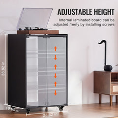 5-Tier AV Media Stand with Wheels, Wooden Audio-Video Media Stand for DVD Players/Cable Boxes/Games Consoles, Height-Adjustable Media Storage Cabinet for Gaming, Recording Room, Black