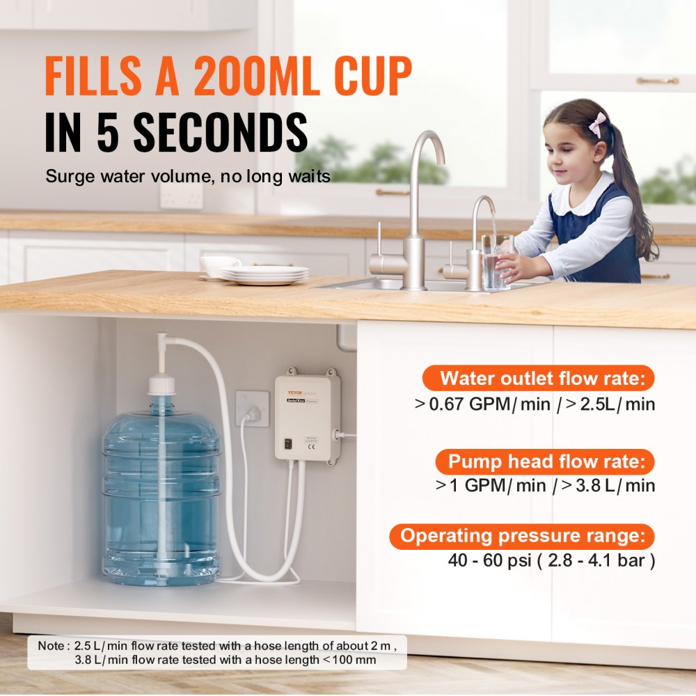 Bottled Water Dispensing Pump System,110V 20ft US Plug High Flow Bottled Water Pump with Single Inlet , Bottled Water System for Home Kitchen Office Bar Coffee Brewer Ice-Maker Refrigerator