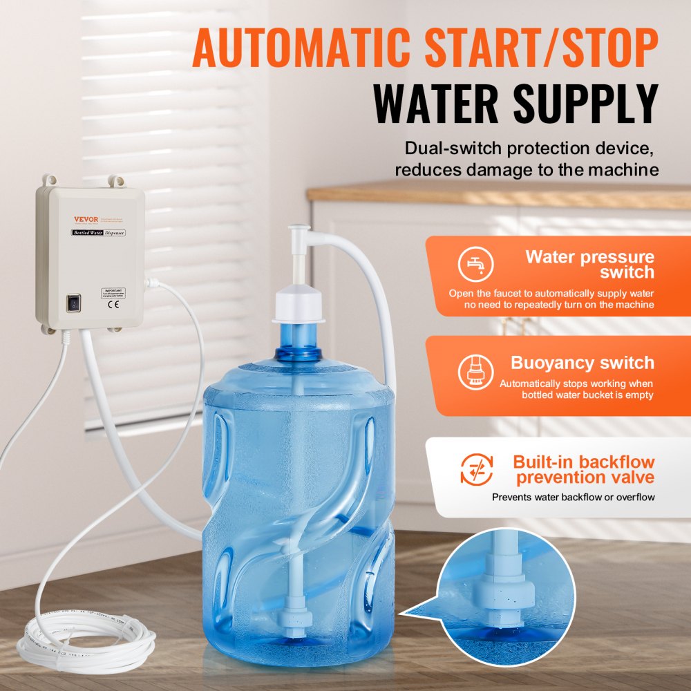 Bottled Water Dispensing Pump System,110V 20ft US Plug High Flow Bottled Water Pump with Single Inlet , Bottled Water System for Home Kitchen Office Bar Coffee Brewer Ice-Maker Refrigerator