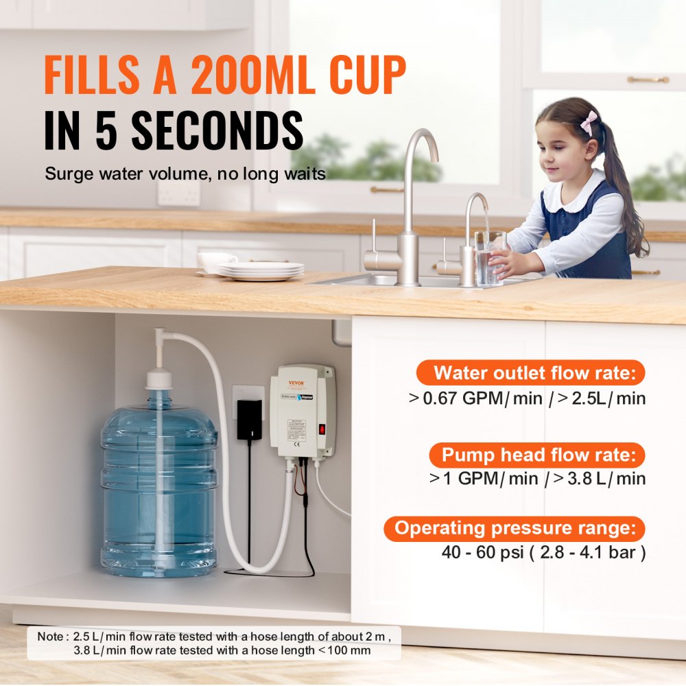 Bottled Water Dispenser Pump System , 110V 20ft US Plug High Flow Bottled Water Pump with Single Inlet , Water Dispenser Pump Compatible Use with Coffee/Tea Machines, Ice Makers