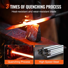 Infographic showing 3x quenching process for heat- and wear-resistant high-speed steel blade.