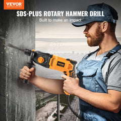 Man using orange Bostome 800W SDS-Plus rotary hammer drill on concrete wall.