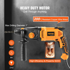 Bostome 800W rotary hammer drill with 1-inch SDS-Plus chuck and 4 modes.