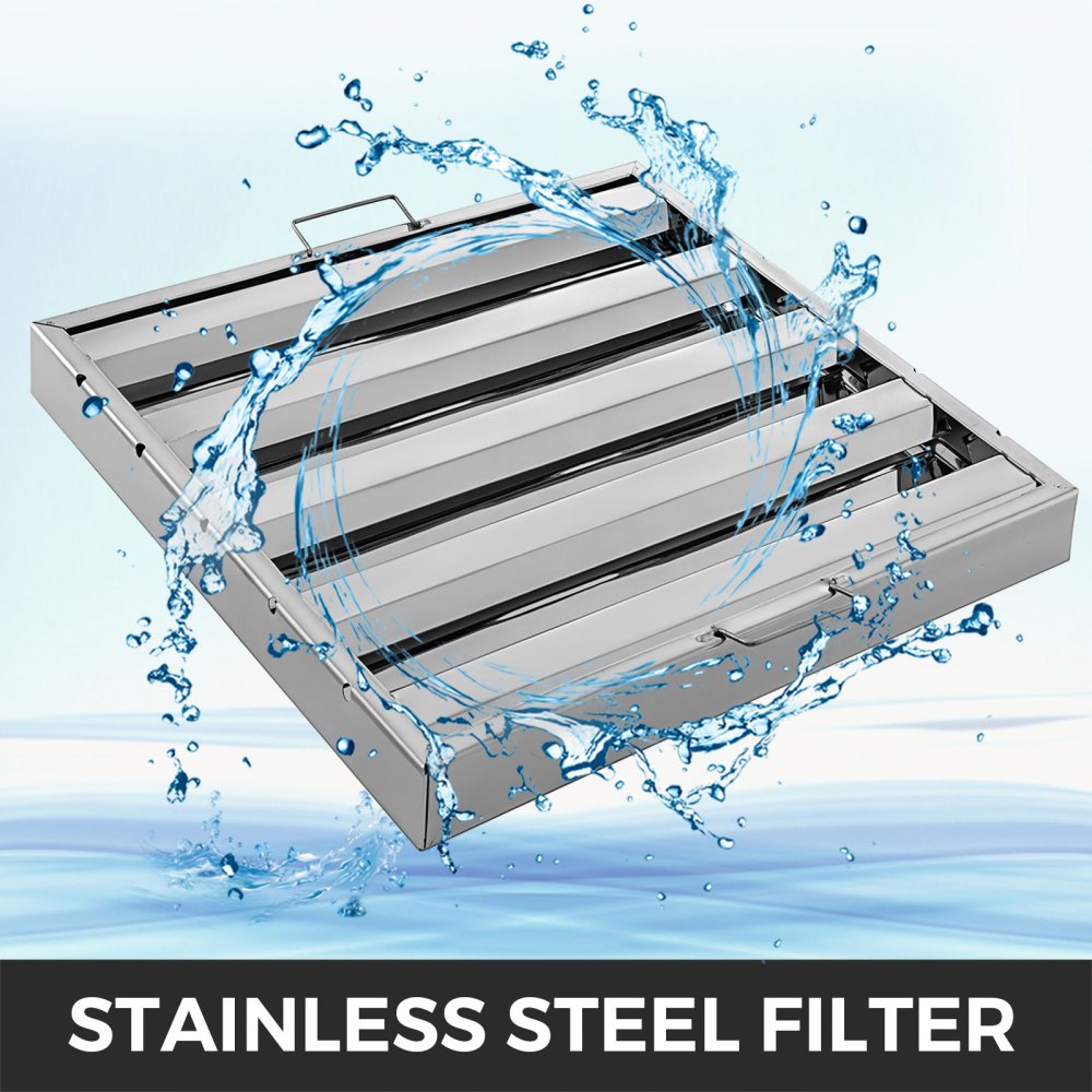 Stainless steel range hood filters, 20x25 inches, designed for efficient grease management.