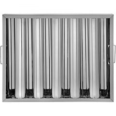 6-pack of 20x16 inch 430 stainless steel 5-groove hood filters with side handles.