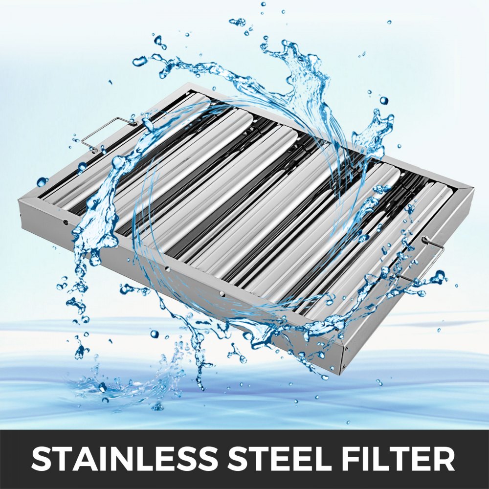 6-pack of 20x16 inch 430 stainless steel 5-groove hood filters with water splashes.