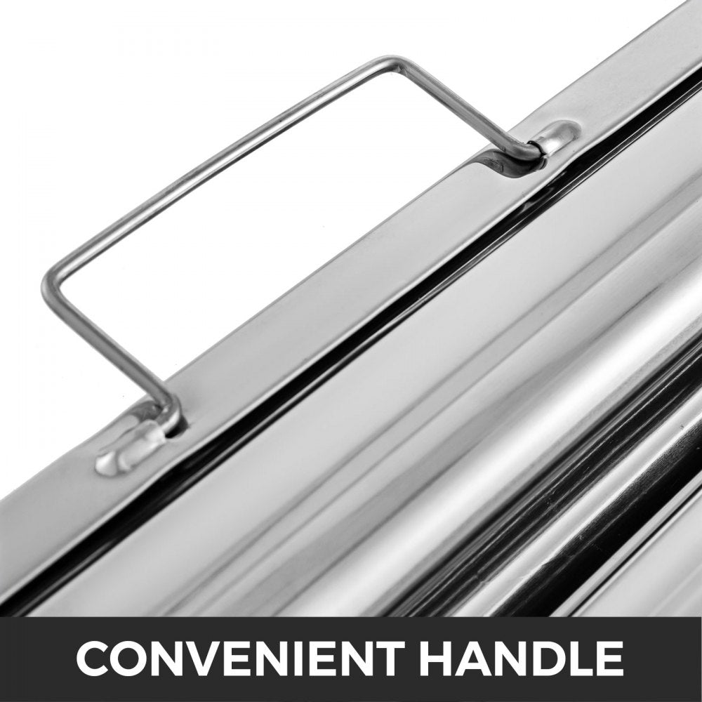 Close-up of stainless steel hood filter with convenient wire handle.