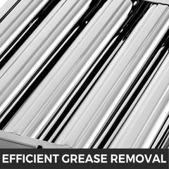 Six 20x16 inch 430 stainless steel 5-groove hood filters for grease removal.