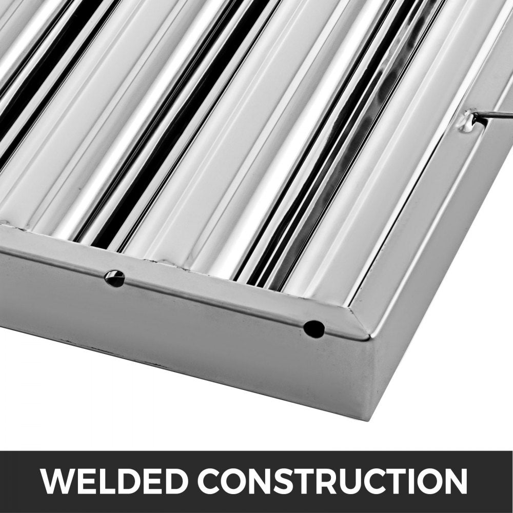 Close-up of a 20x16-inch 430 stainless steel 5-groove hood filter with welded construction.