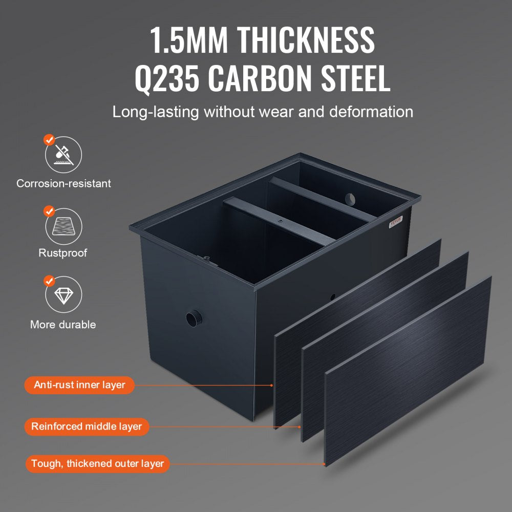 40LBS Commercial Grease Interceptor Trap Carbon Steel Waste Water Filter