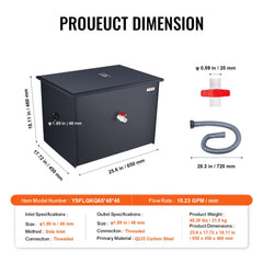 40LBS Commercial Grease Interceptor Trap Carbon Steel Waste Water Filter