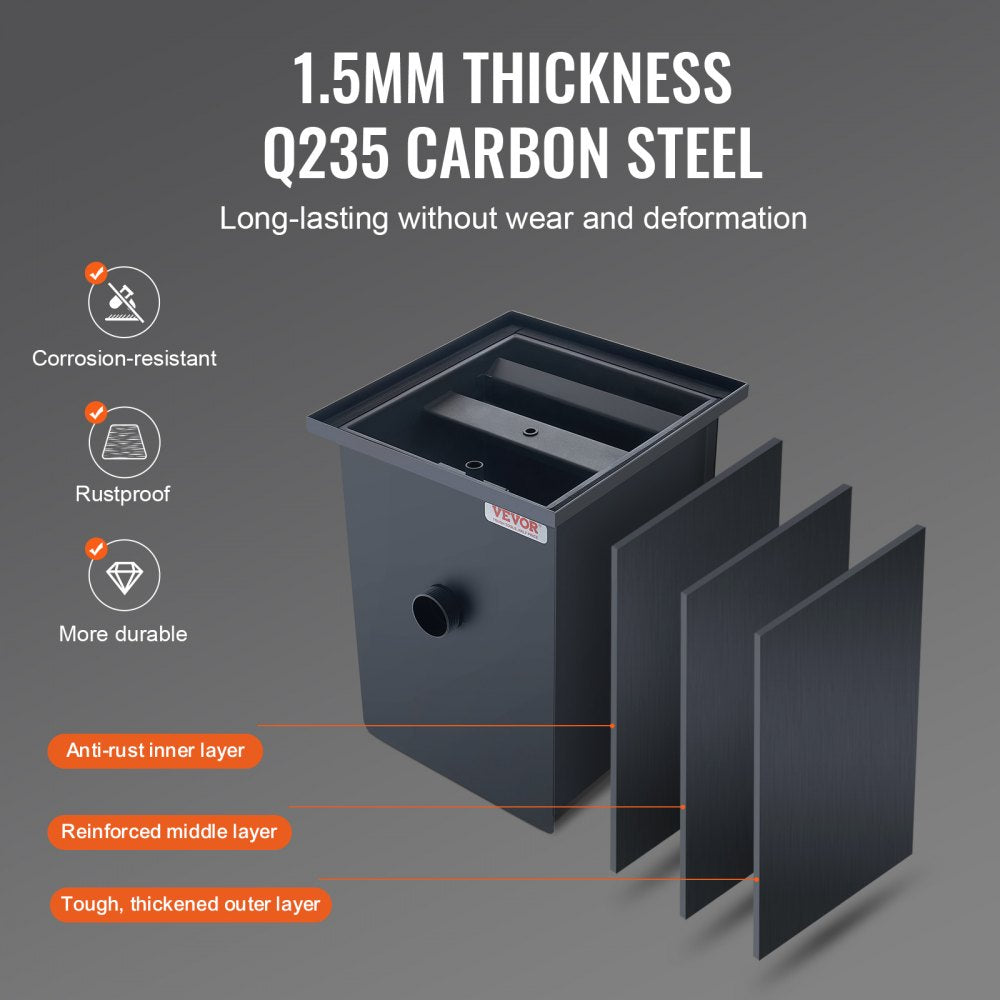 8LBS Commercial Grease Interceptor Trap Carbon Steel Waste Water Filter