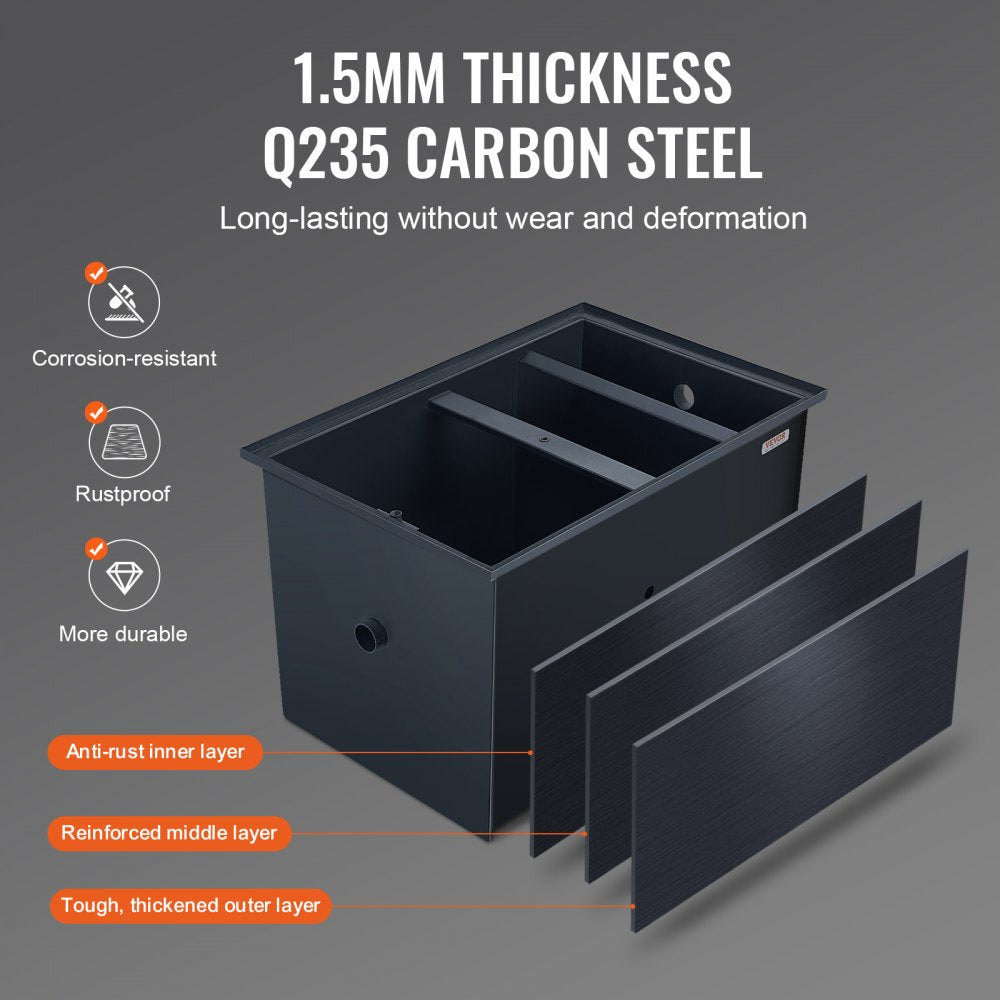 50LBS Commercial Grease Interceptor Trap Carbon Steel Waste Water Filter