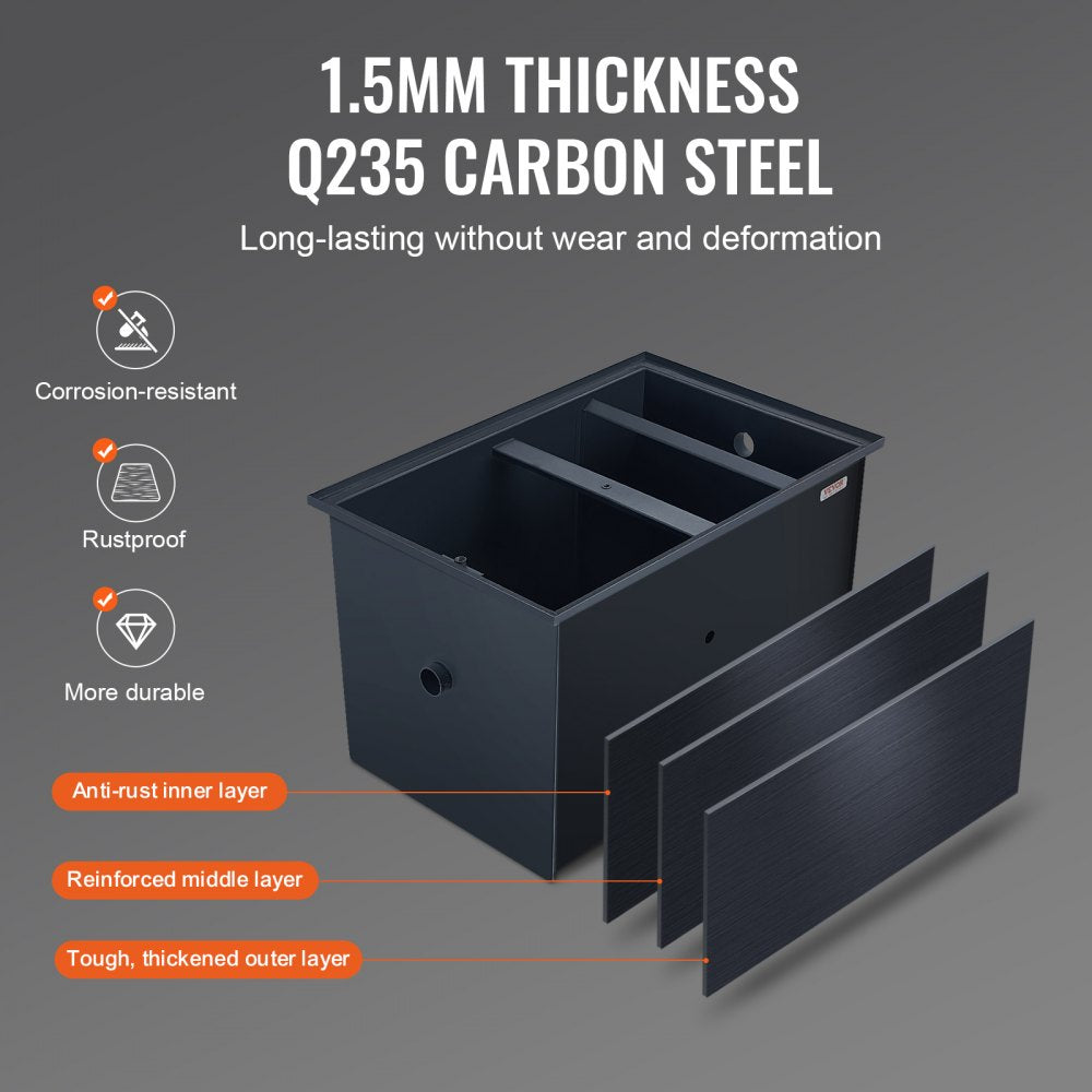 30LBS Commercial Grease Interceptor Trap Carbon Steel Waste Water Filter