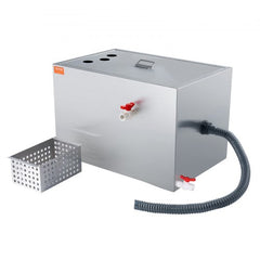 Stainless steel grease trap with dual path filtration and compact design for commercial kitchens.
