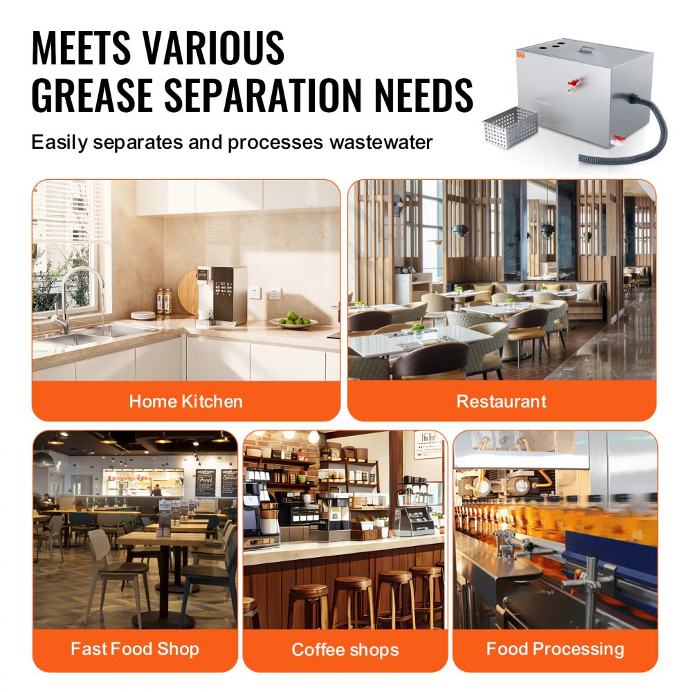 Stainless steel grease trap with dual path filtration and compact design for commercial kitchens.