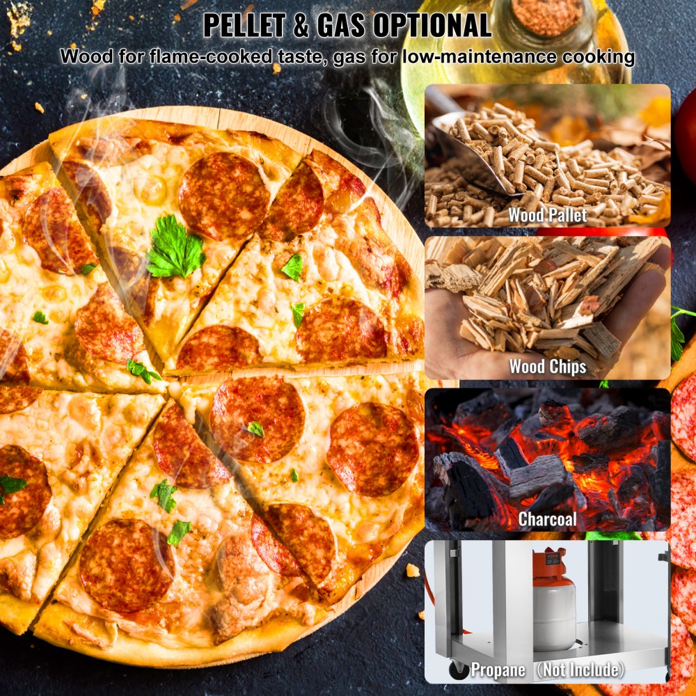 22" Outdoor Pizza Oven Portable Pellet/Gas Oven with Casters for Camping