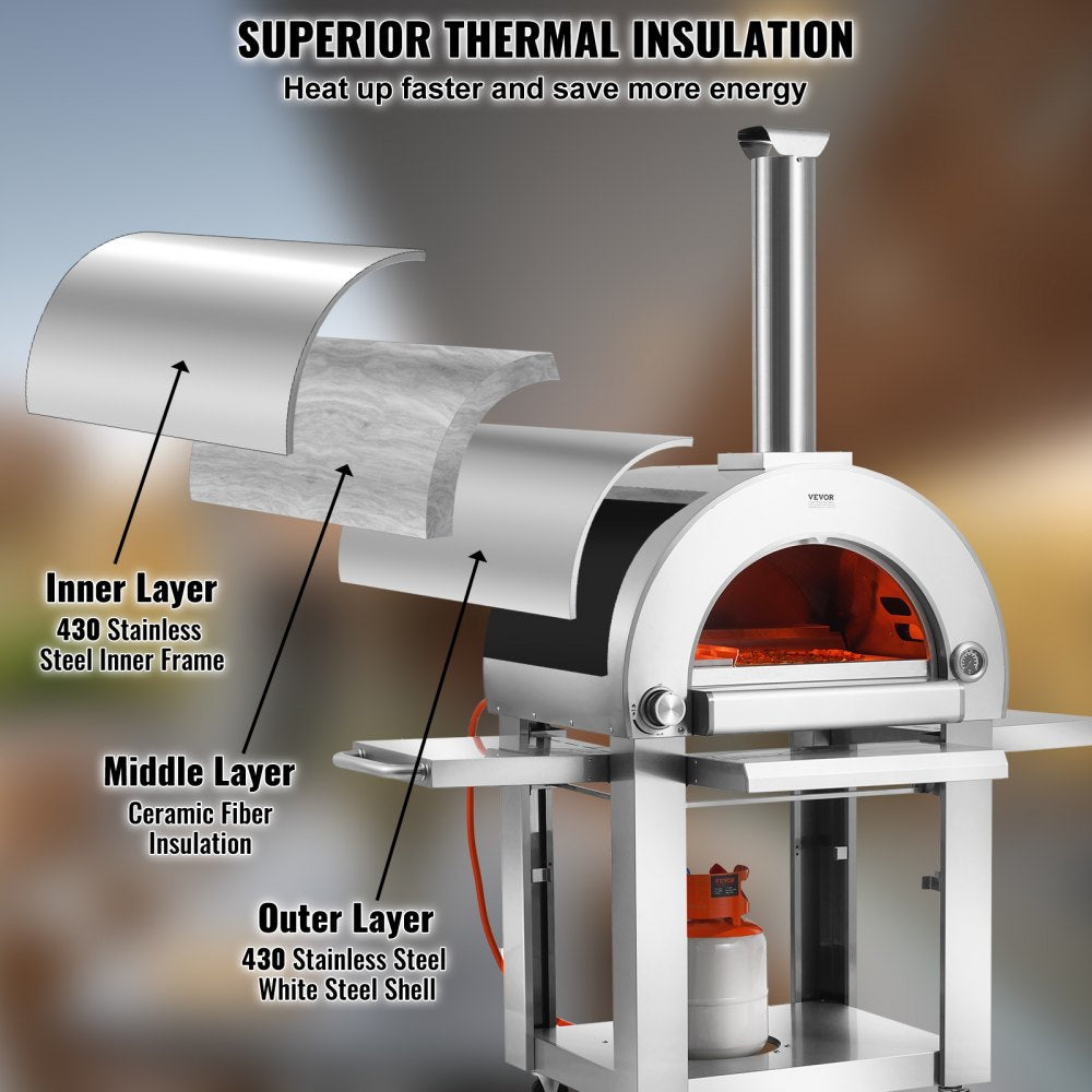 22" Outdoor Pizza Oven Portable Pellet/Gas Oven with Casters for Camping