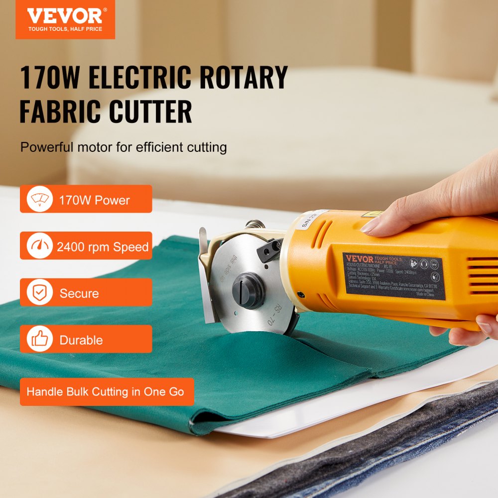 Bostome 170W Electric Rotary Fabric Cutter with octagonal blade for cutting leather and fabrics.