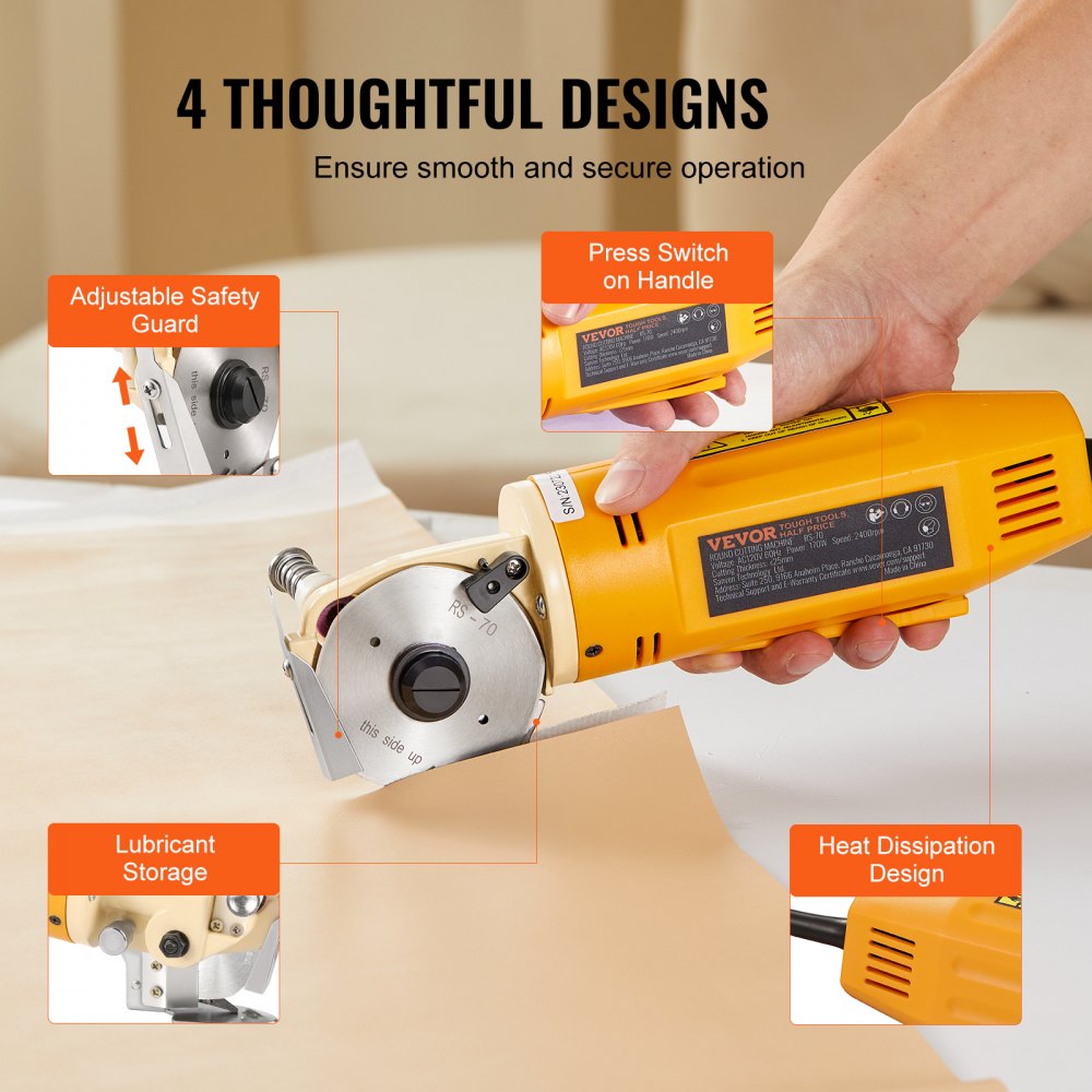 Bostome 170W Electric Rotary Fabric Cutter with 1-inch octagonal blade for cutting leather.