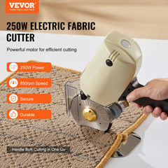 250W electric rotary fabric cutter with 1.1-inch octagonal blade and ergonomic handle.